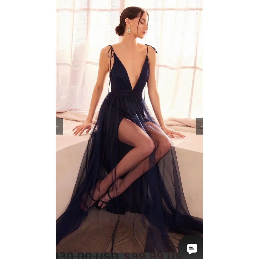 Amoris by CD Black Tulle Wedding V-Neck Maxi Dress Goth Whimsigoth Fairy Slit